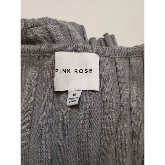 Pink Rose Women's Ribbed Lounge Set Button Down Top Bell Bottom Pants Gray M - Picture 4 of 9